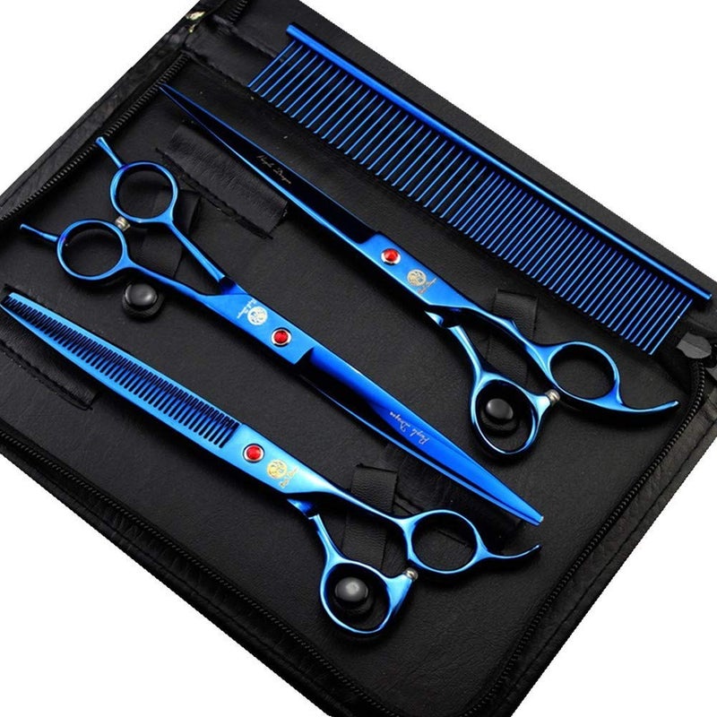 Purple Dragon 8.0" Titanium Multicolor Professional Pet Grooming Scissors Set,Straight & Thinning & Curved Scissors Shear with Bag for Dog Cat Grooming - Image 1